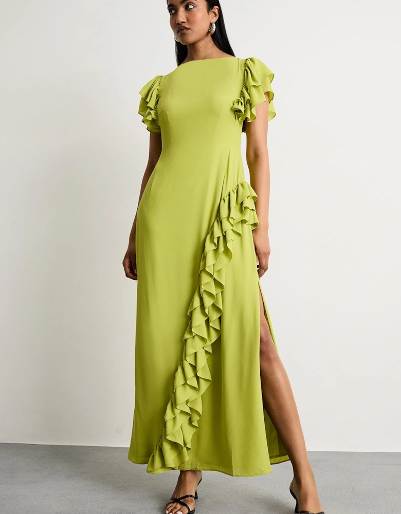 Side Split Ruffle Detail Maxi Dress
