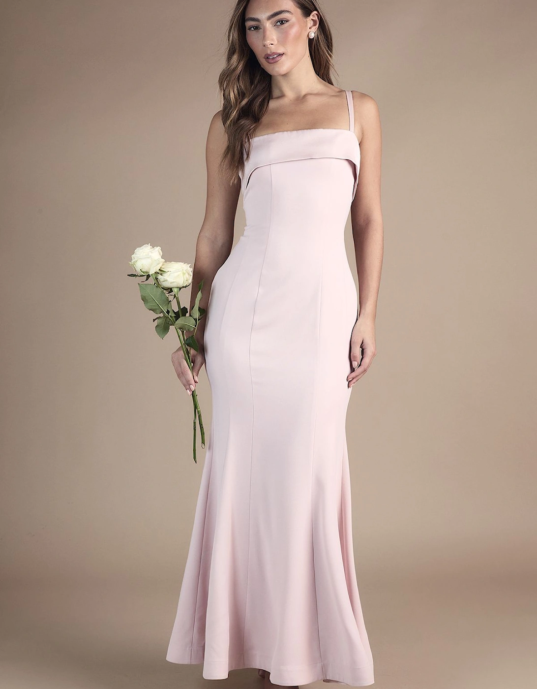 Strappy Fitted Satin Trim Bridesmaid Dress, 2 of 1
