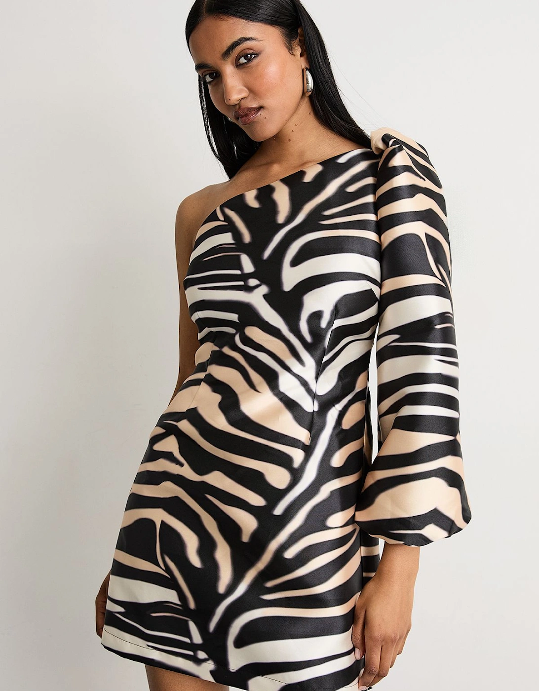 One Shoulder Puff Sleeve Mini Dress, 2 of 1