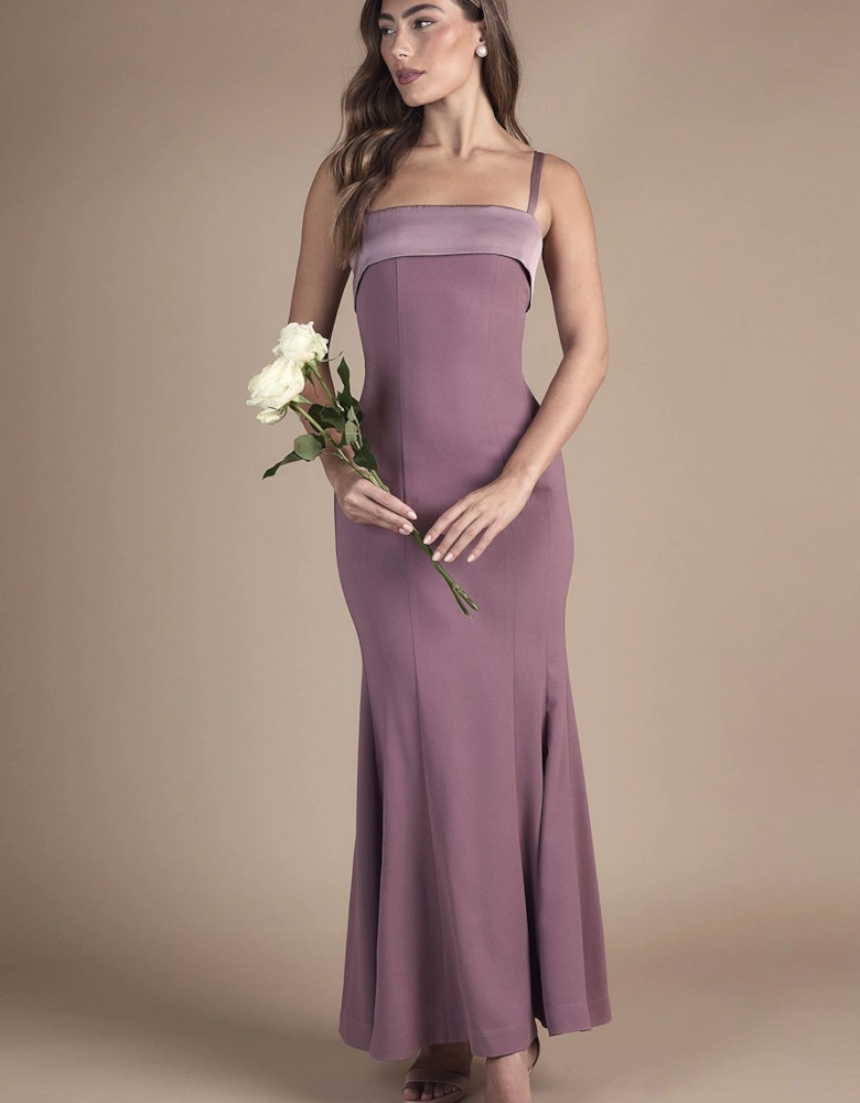 Strappy Fitted Satin Trim Bridesmaid Dress