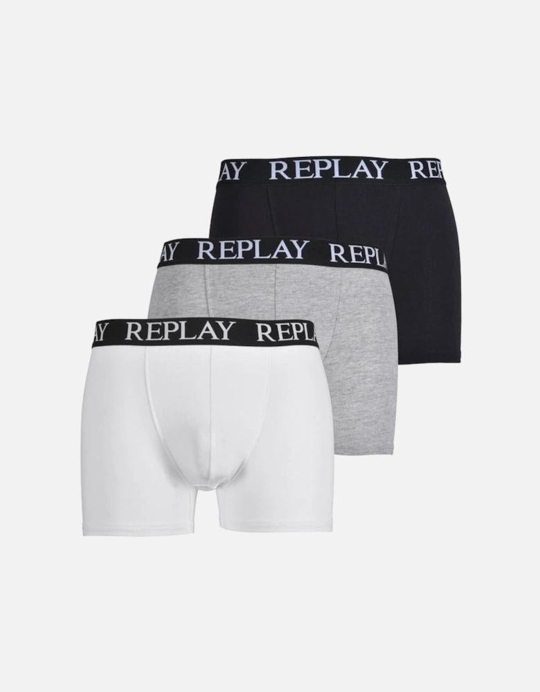 3-Pack Classic Logo Boxer Trunks, Black/Grey/White