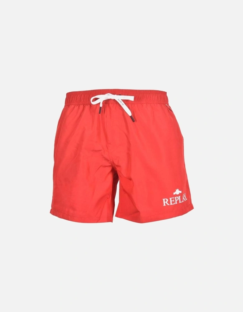 Contrast Logo Swim Shorts, Red