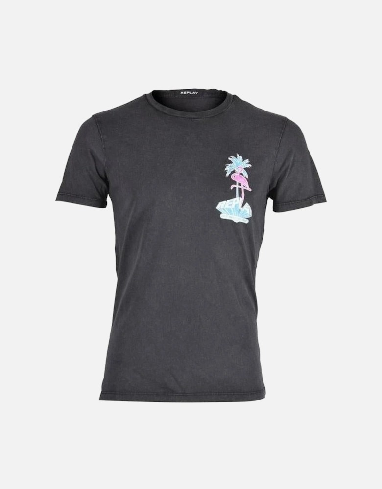 Flamingo Print T-Shirt, Black