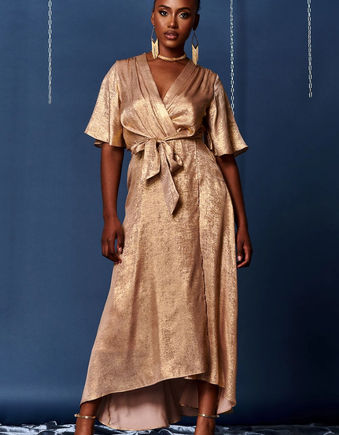 Metallic Effect Wrap Maxi Dress, 2 of 1