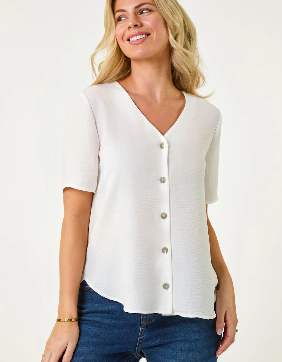 Petite V-Neck Button Through Blouse, 2 of 1