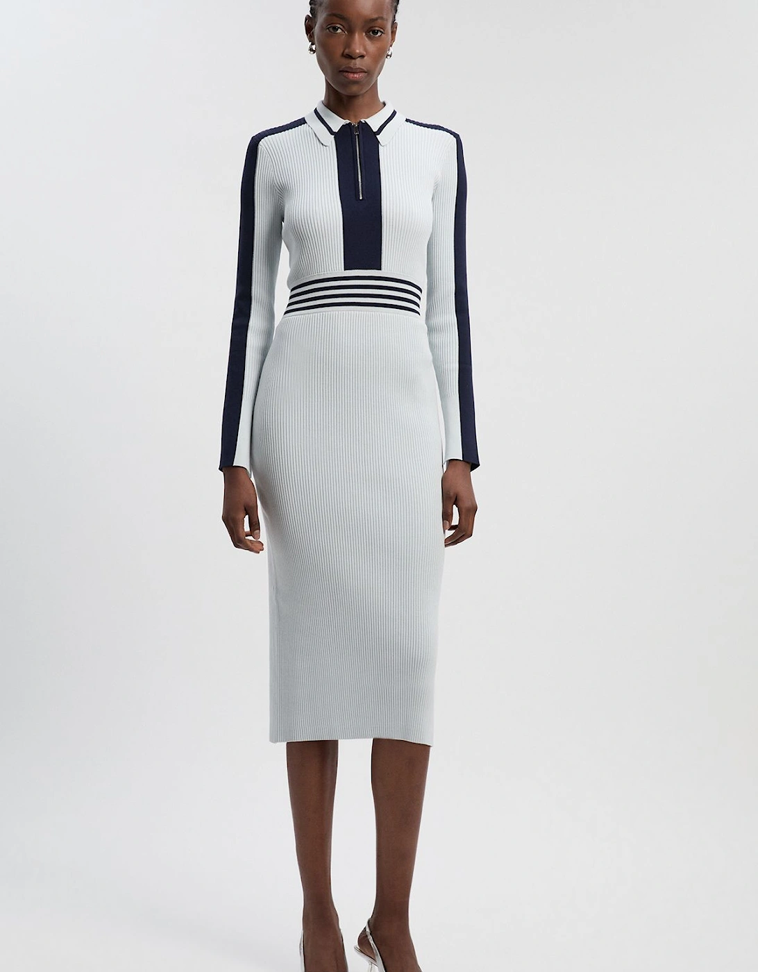 Rib Knit Polo Zip Up Midi Dress, 2 of 1