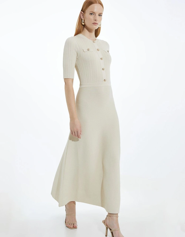 Rib Knit Military Trim Maxi Dress