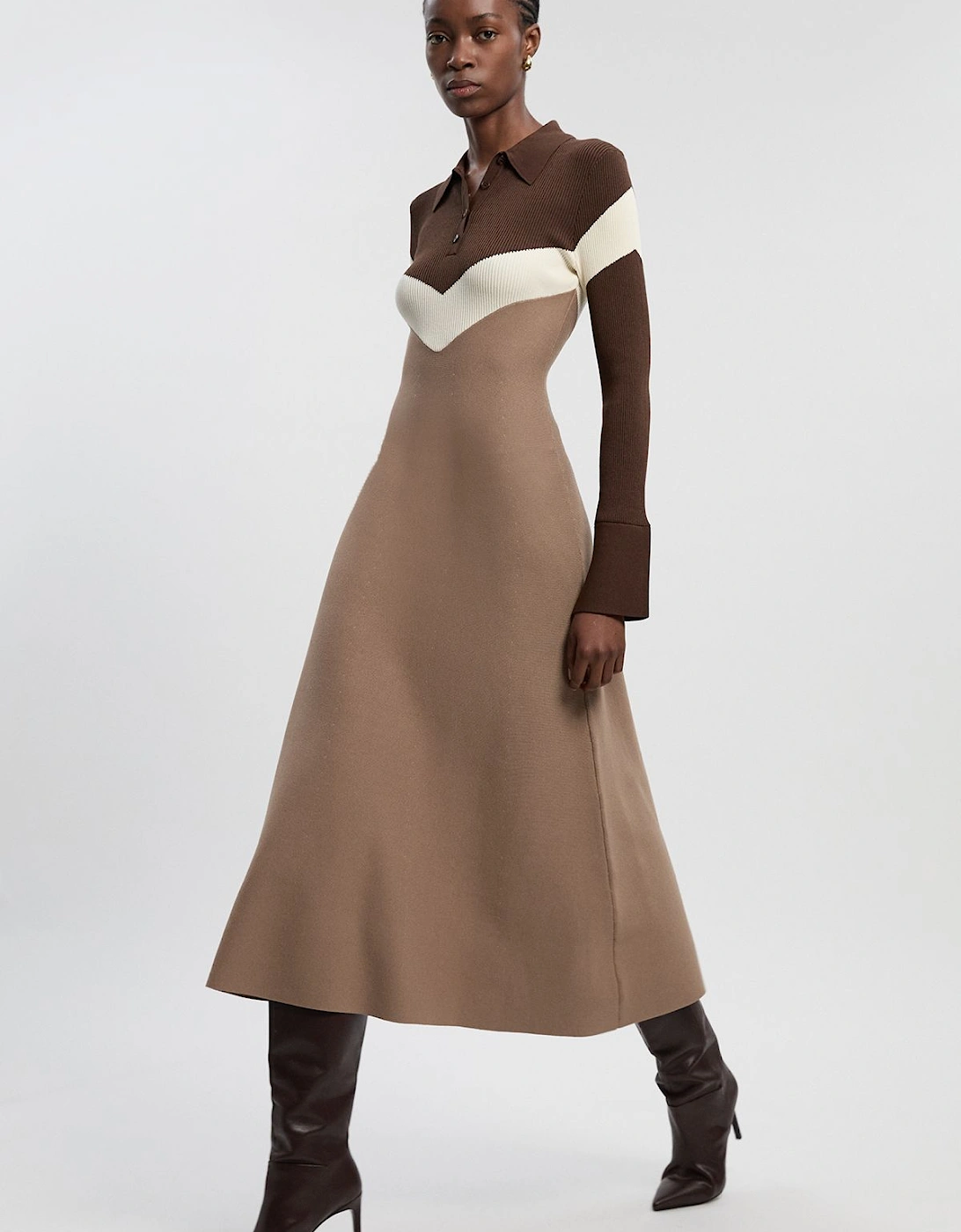 Viscose Blend Rib Knit Polo Top Maxi Dress, 2 of 1