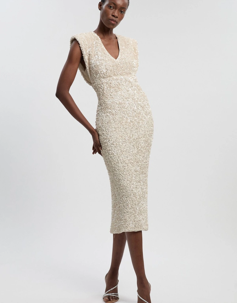 Textured Sequin Sleeveless Midi Dress