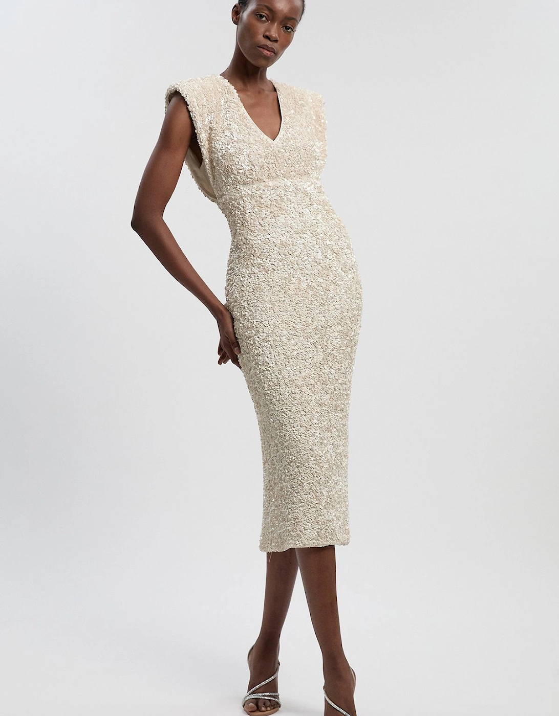 Textured Sequin Sleeveless Midi Dress, 2 of 1