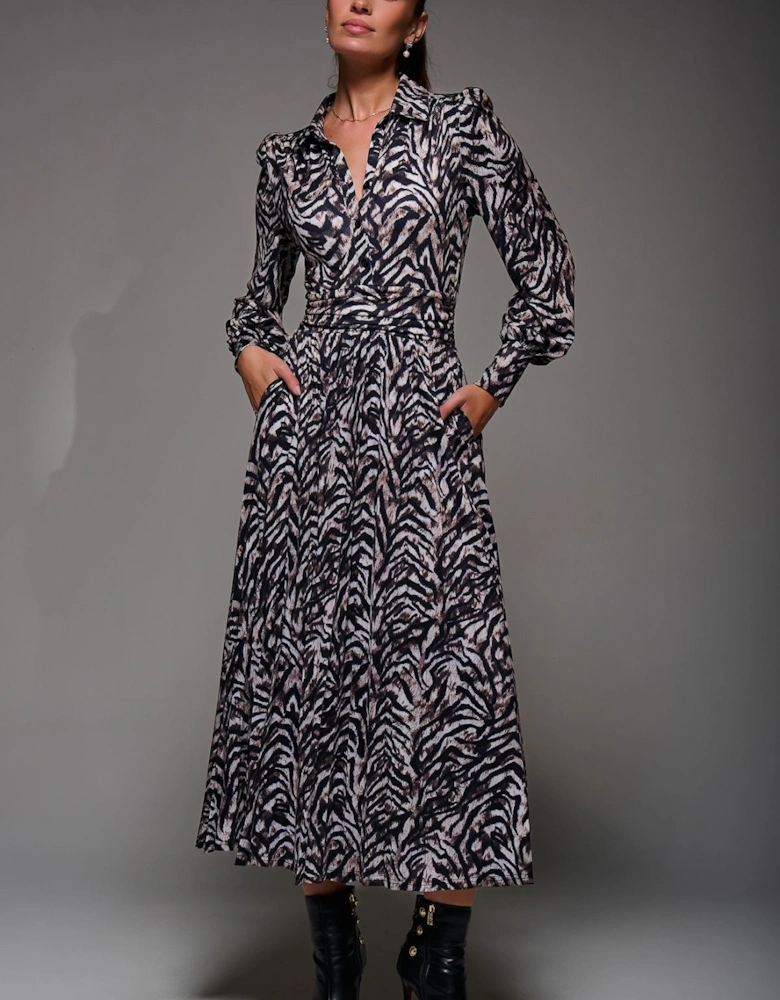Long Sleeve Pleated Jersey Maxi Dress