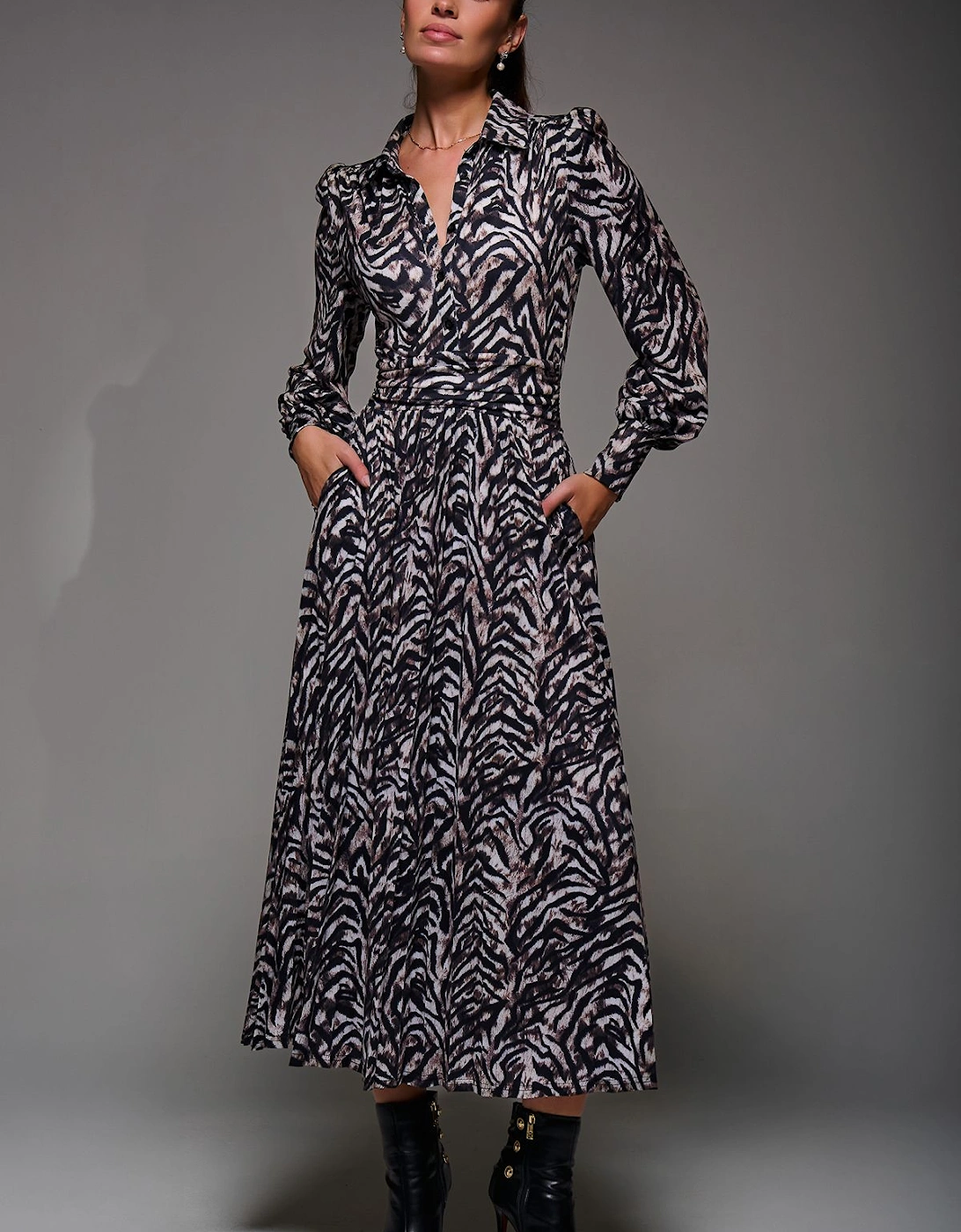 Long Sleeve Pleated Jersey Maxi Dress, 2 of 1