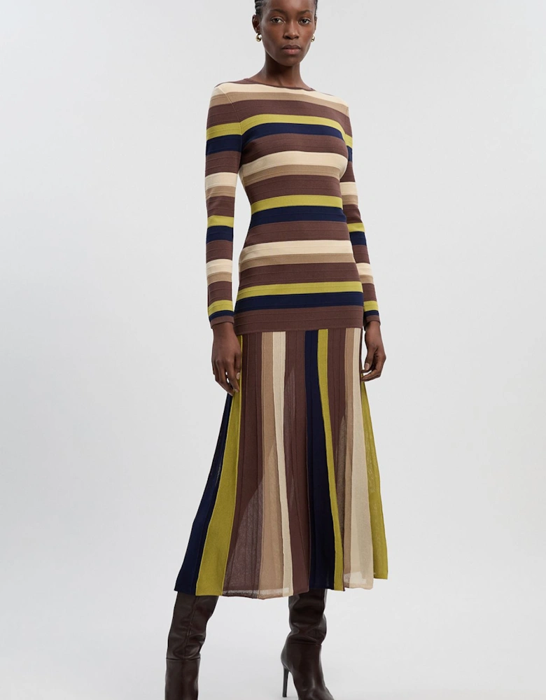 Stripe Long Sleeve Knitted Maxi Dress