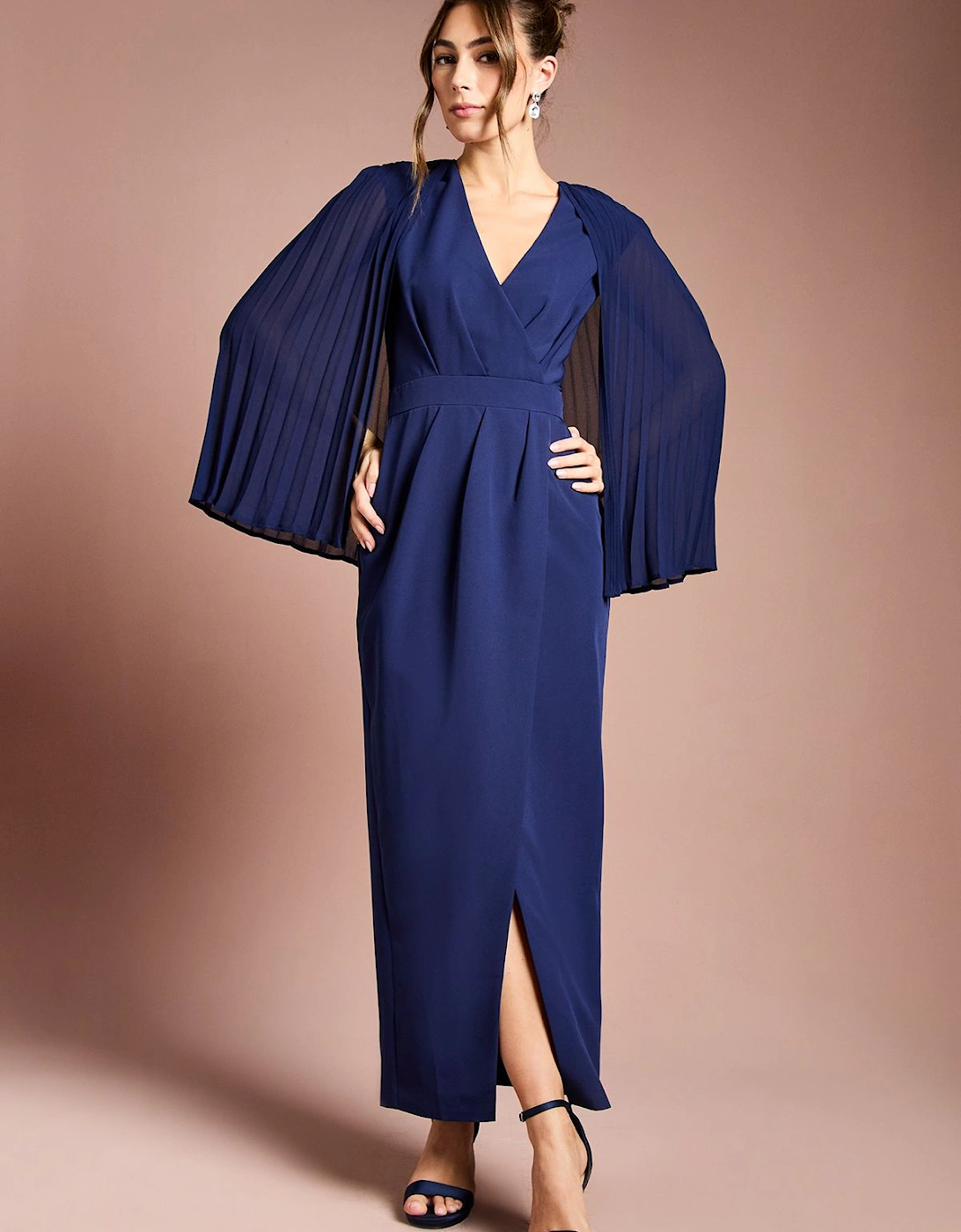 Pleated Cape Detail Crepe Pencil Dress, 2 of 1