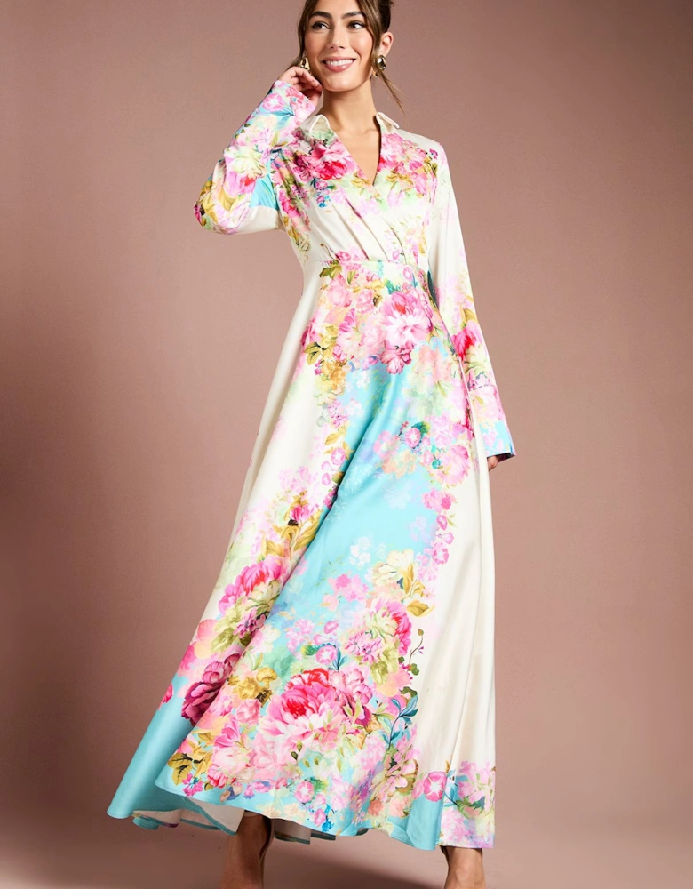 Placement Print Wrap Front Gown