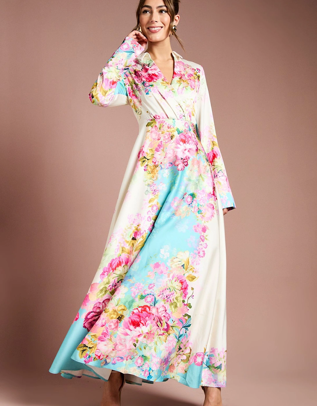 Placement Print Wrap Front Gown, 2 of 1