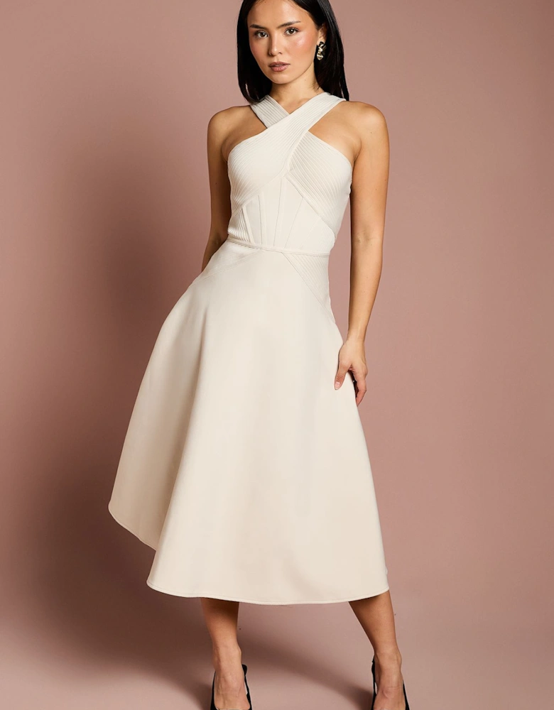 Petite Bandage Cross Neck Midi Dress
