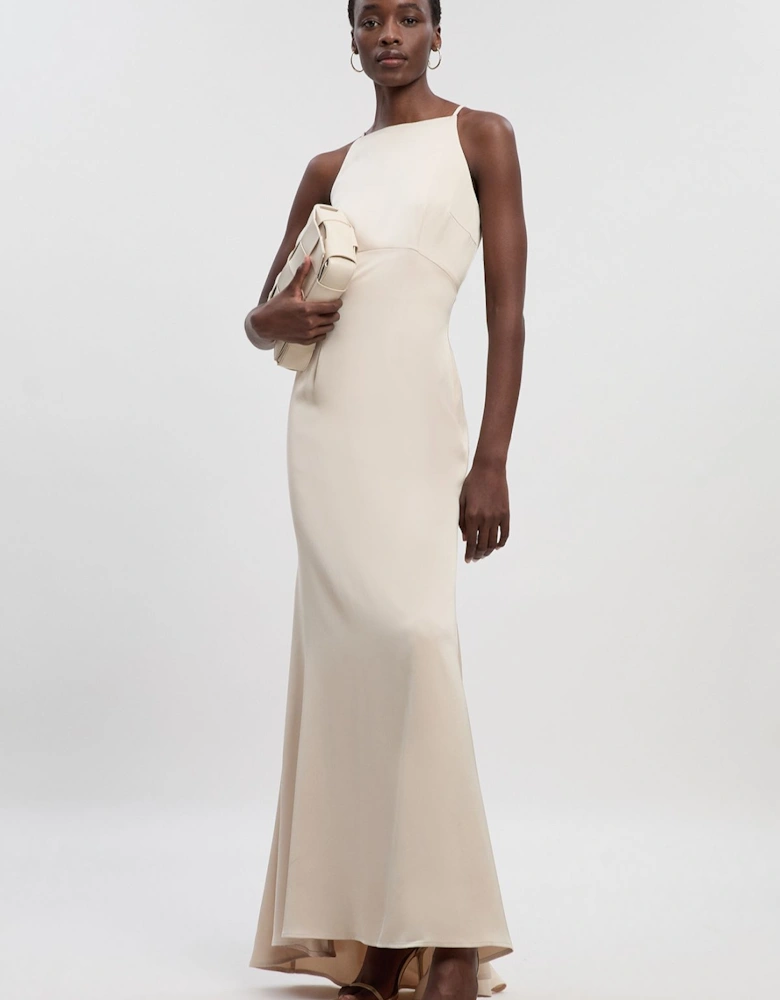 Satin Back Crepe Column Woven Maxi Dress