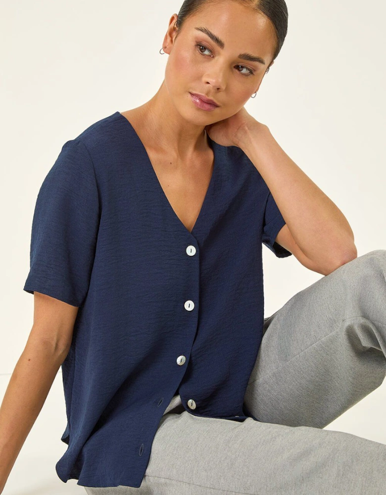 Petite V-Neck Button Through Blouse