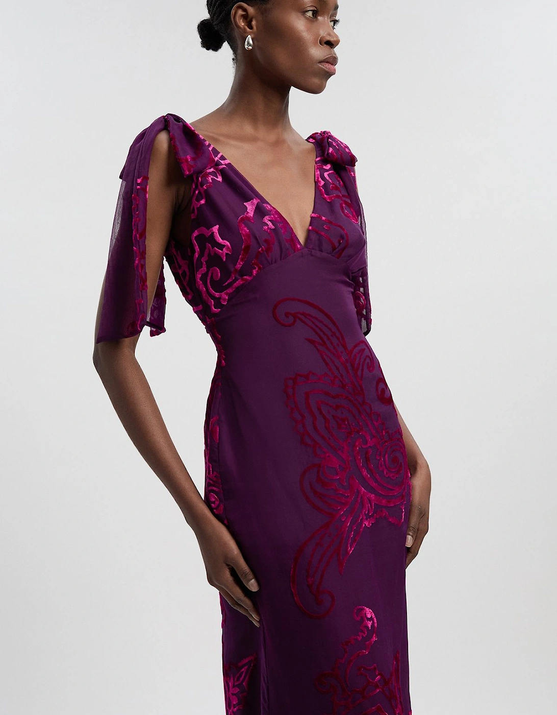 Paisley Devore Plunge Woven Midi Dress, 2 of 1