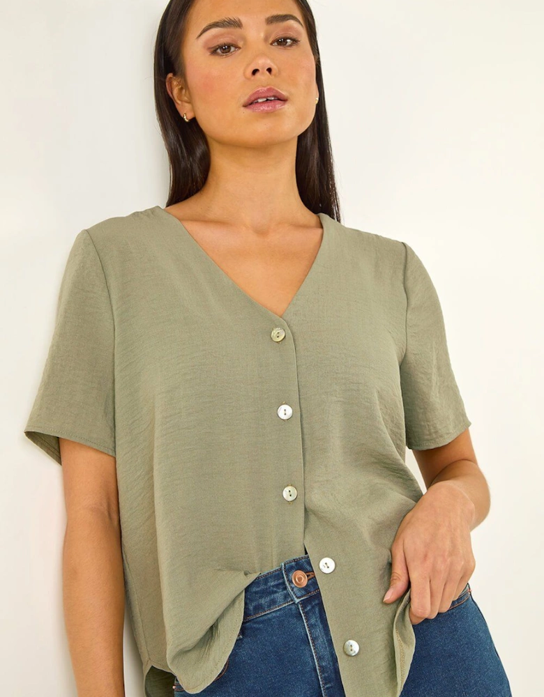 Petite V-Neck Button Through Blouse