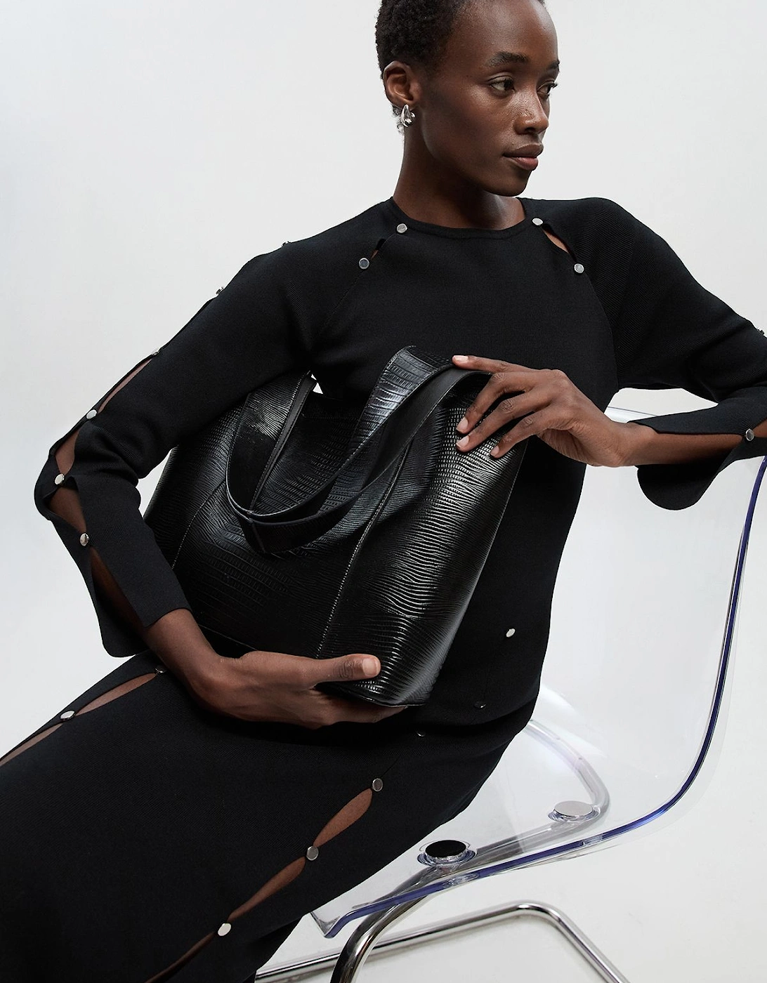 Viscose Blend Stud Keyhole Detail Knit Maxi Dress, 2 of 1