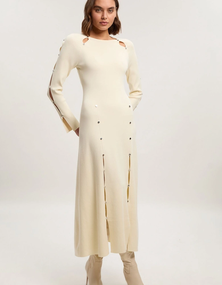 Viscose Blend Stud Keyhole Detail Knit Maxi Dress