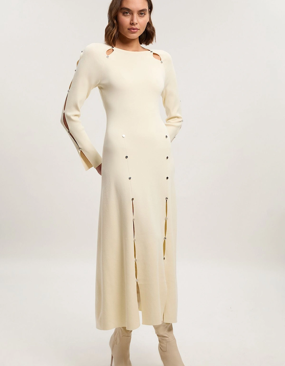 Viscose Blend Stud Keyhole Detail Knit Maxi Dress, 2 of 1