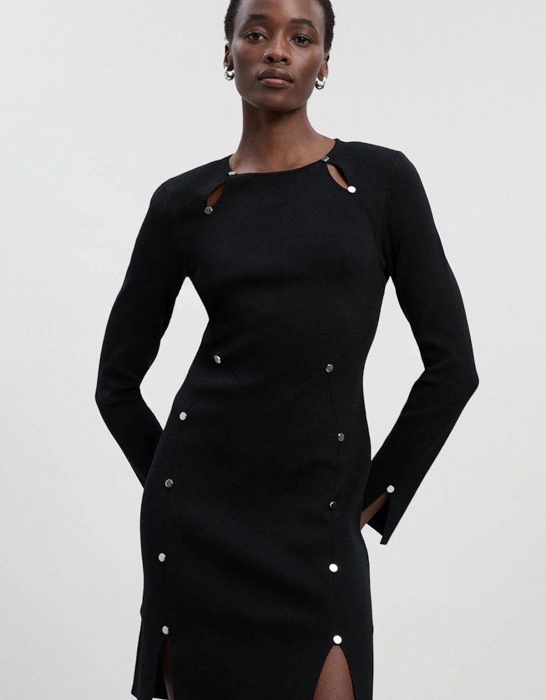 Viscose Blend Stud Keyhole Detail Knit Mini Dress