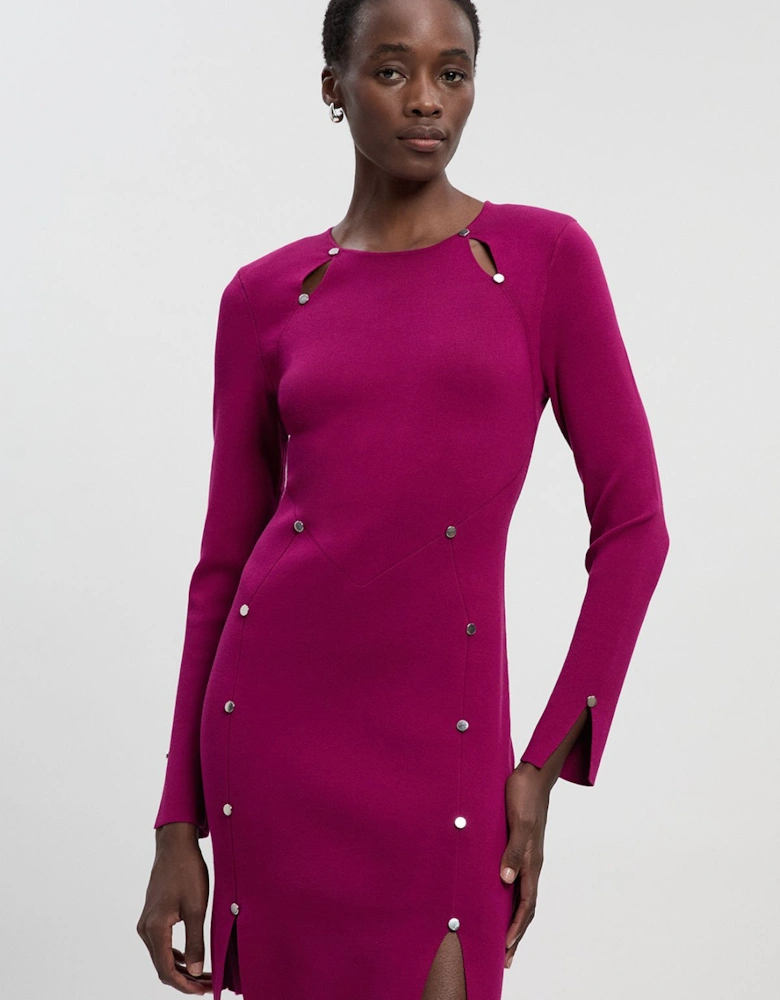 Viscose Blend Stud Keyhole Detail Knit Mini Dress