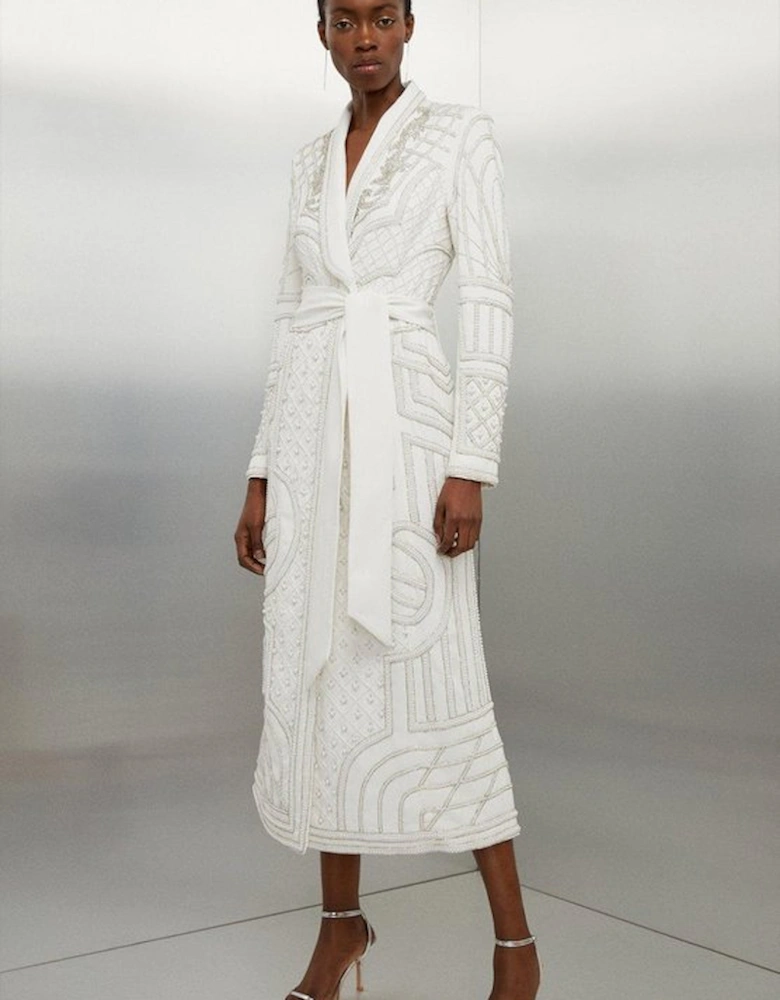 Crystal Embellished Woven Maxi Blazer Dress