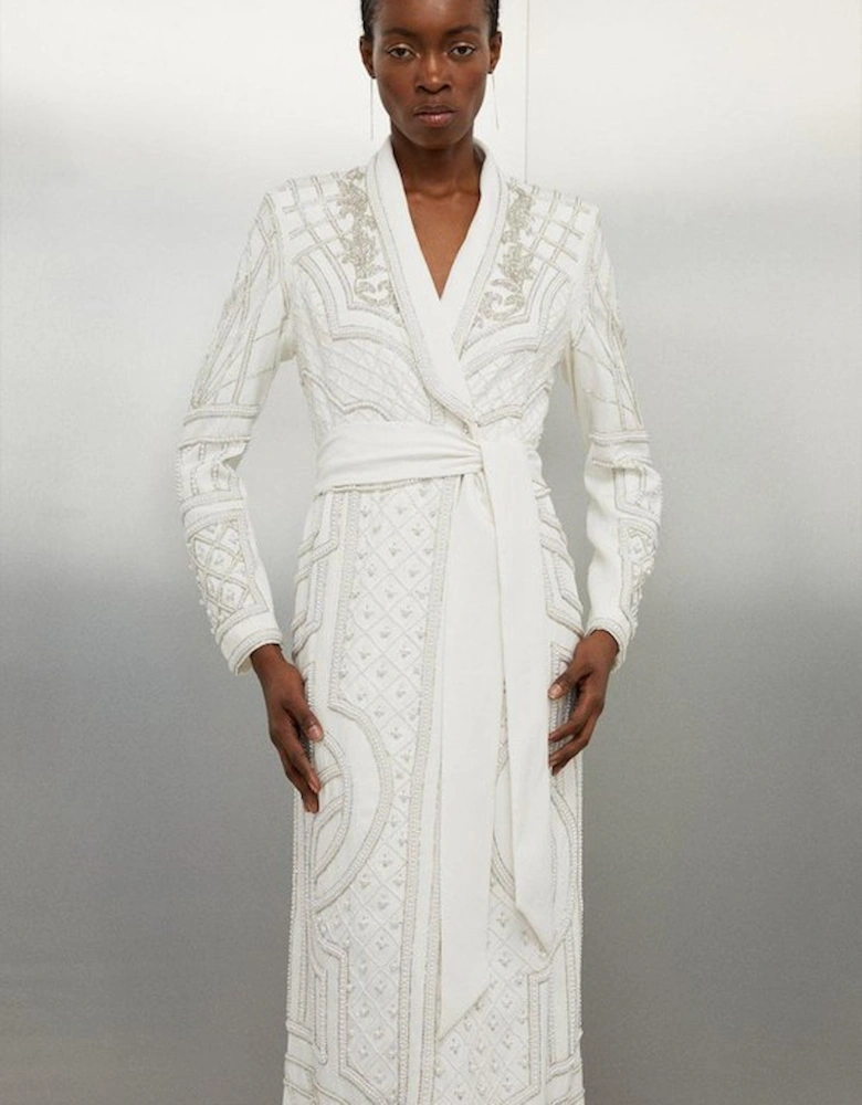 Crystal Embellished Woven Maxi Blazer Dress