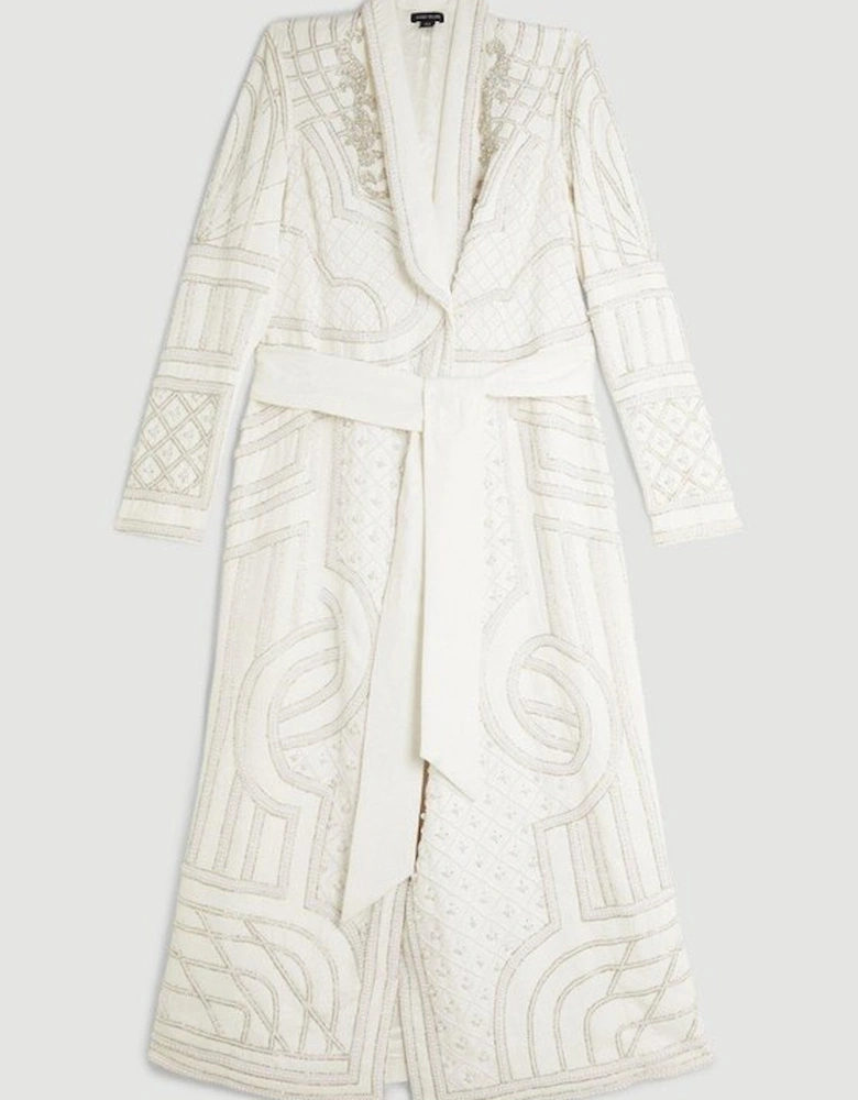 Crystal Embellished Woven Maxi Blazer Dress