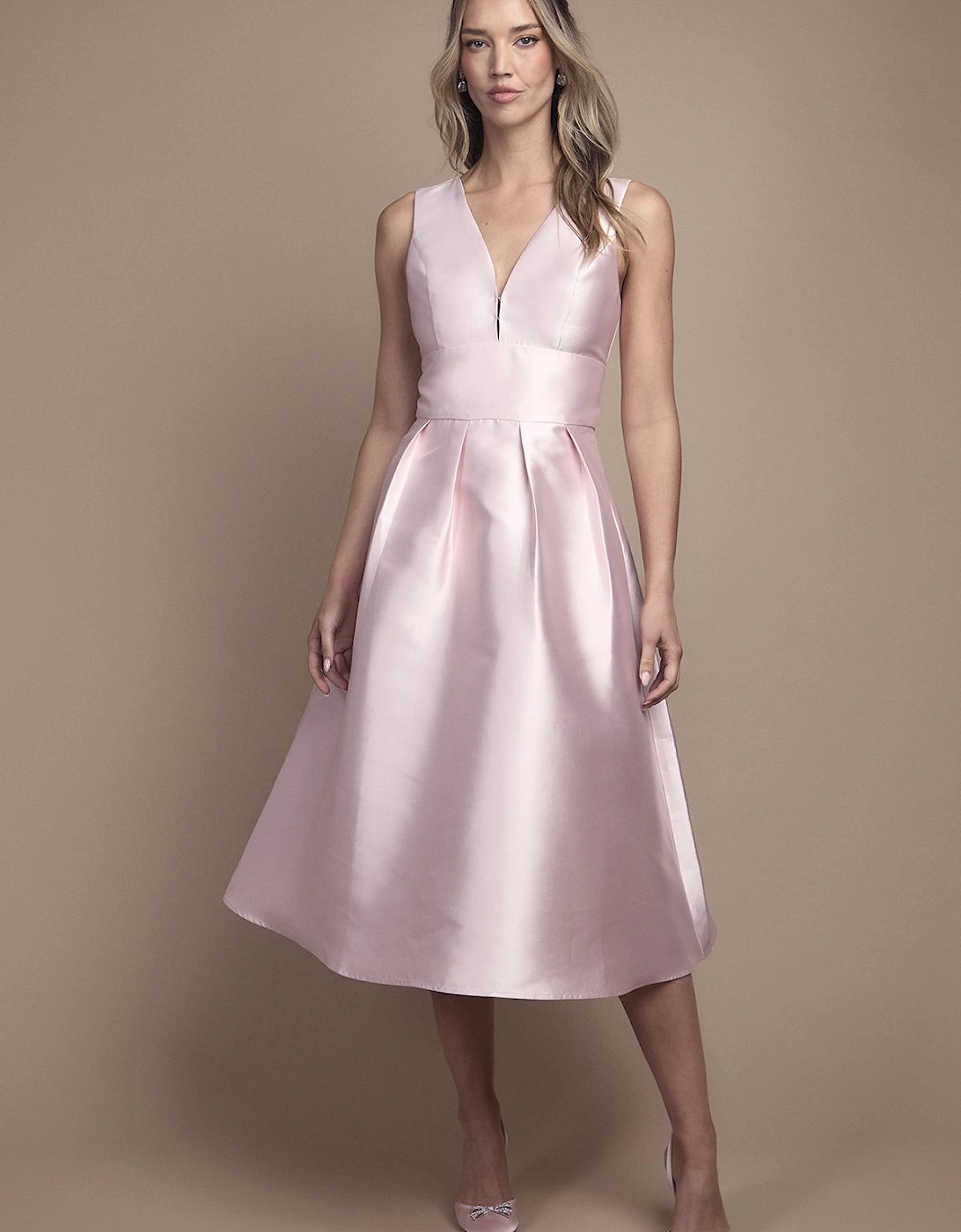 Plunge Neck Structured Twill Midi Bridesmaid Dress, 2 of 1