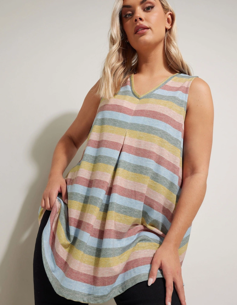 Stripe Pleat Front Vest Top
