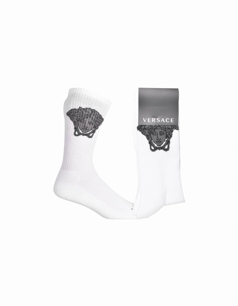 Medusa Jacquard Logo Sports Socks, White/black