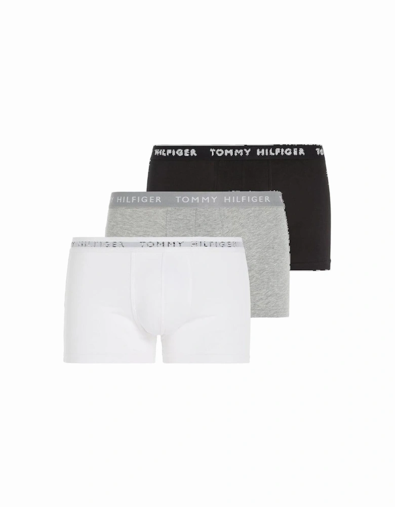 3-Pack Recycled Essentials Stretch Boxer Trunks, Black/White/Grey