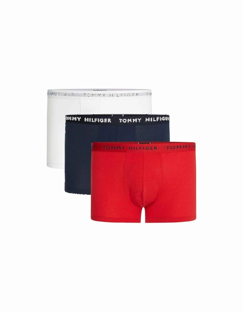 3-Pack Recycled Essentials Stretch Boxer Trunks, Red/White/Navy