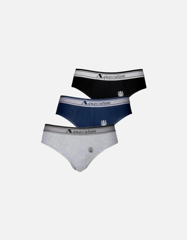 3-Pack Heritage Logo Briefs, Black/Grey/Blue