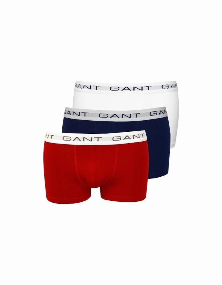 Cotton Stretch 3-Pack Boxer Trunks, Red/Navy/White
