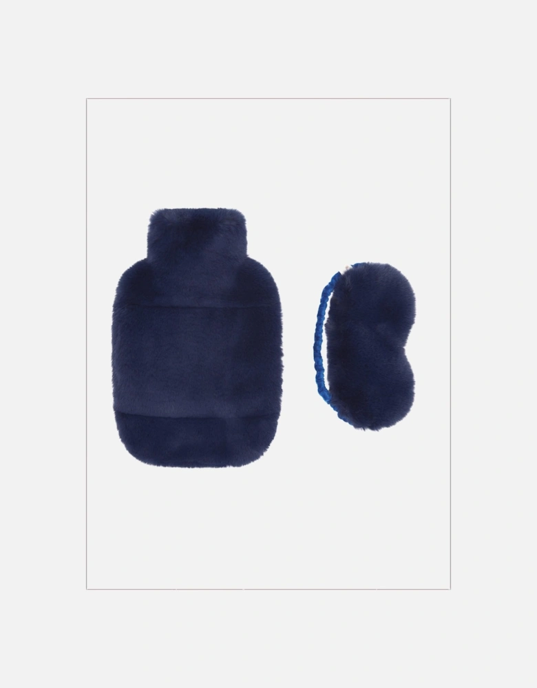 Faux Fur Hot Water Bottle and Eye Mask Set In Petrol