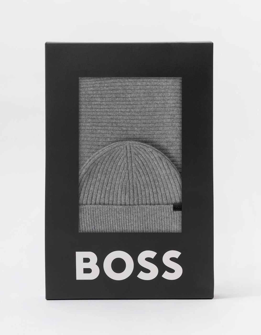 Hugo Boss Men's Grey Boss Orange Uboldi Scarf & Beanie Set - Silver 041 - Size: One Size