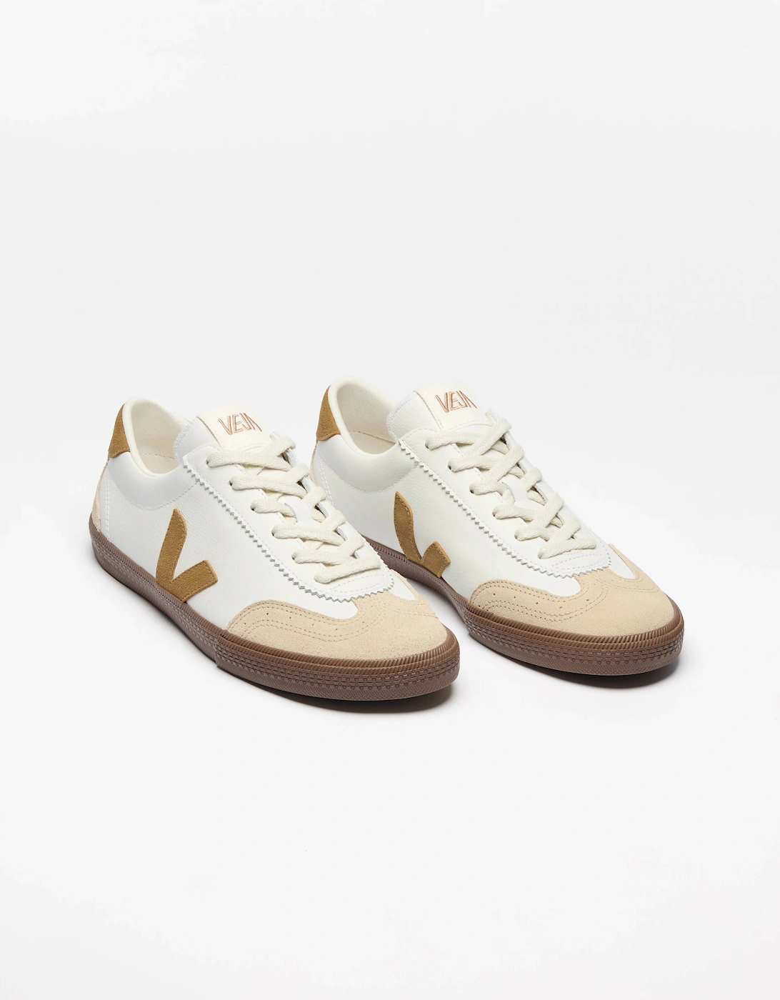 Volley Leather Womens Trainers - White/Tent/Bark, 4 of 3