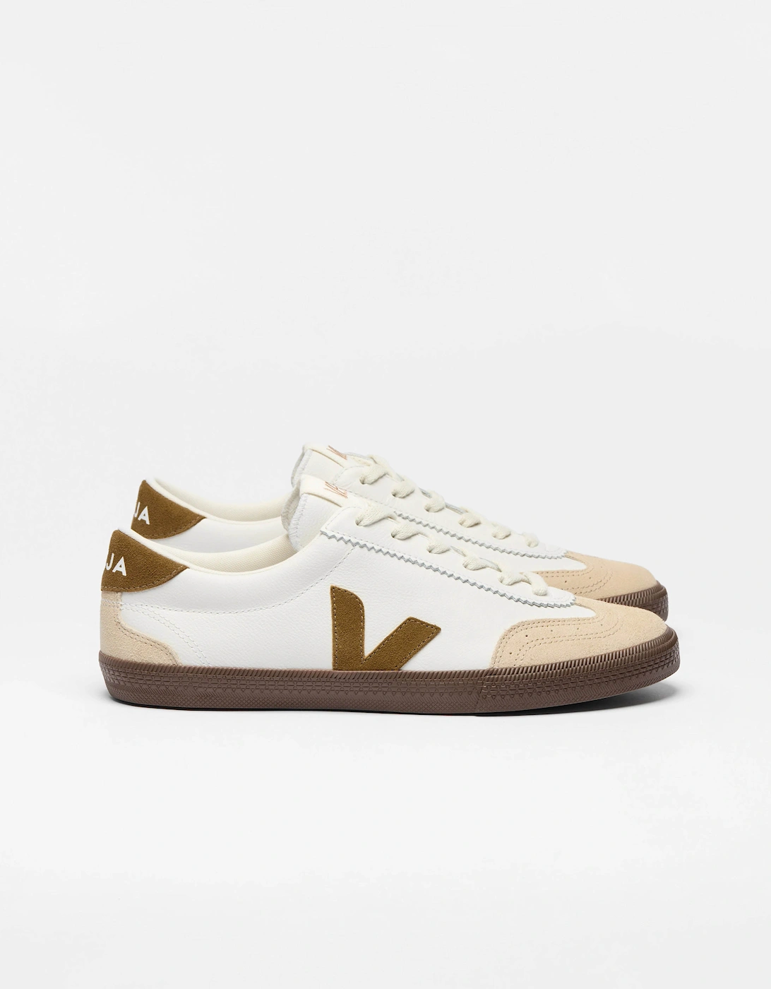 Volley Leather Womens Trainers - White/Tent/Bark
