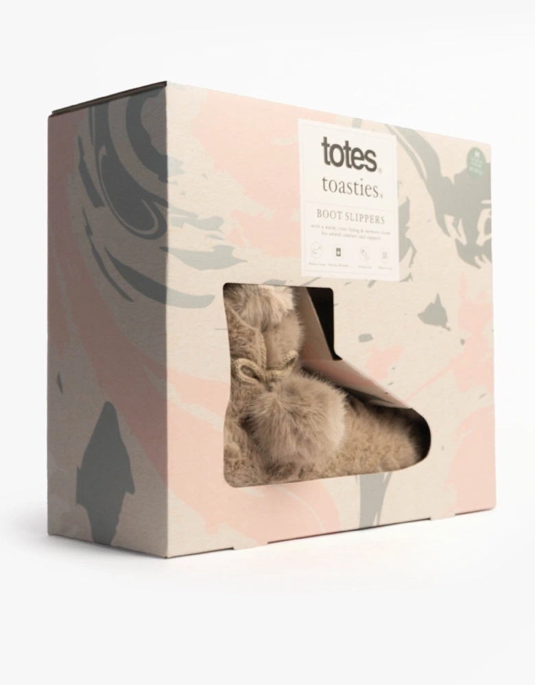Toasties FAUX FUR Boot Slippers Womens Oat