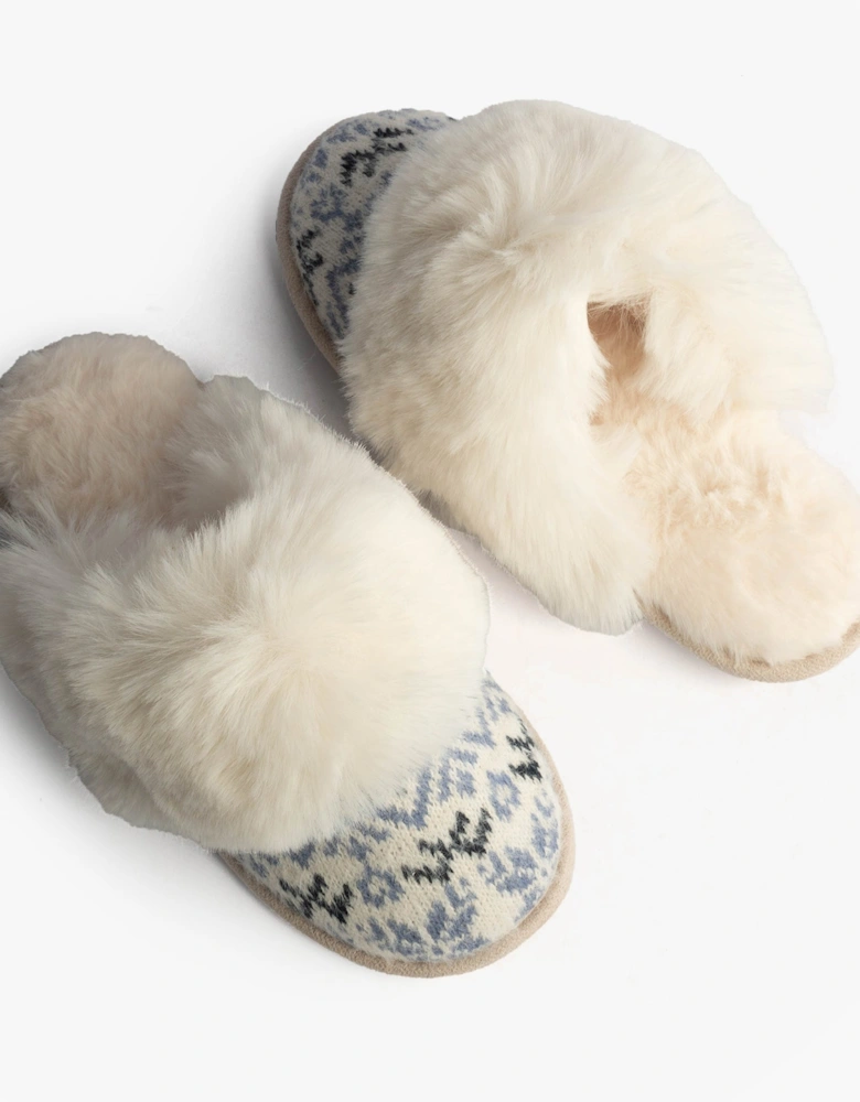 Toasties FAIR ISLE KNIT Mule Slippers Womens Blue