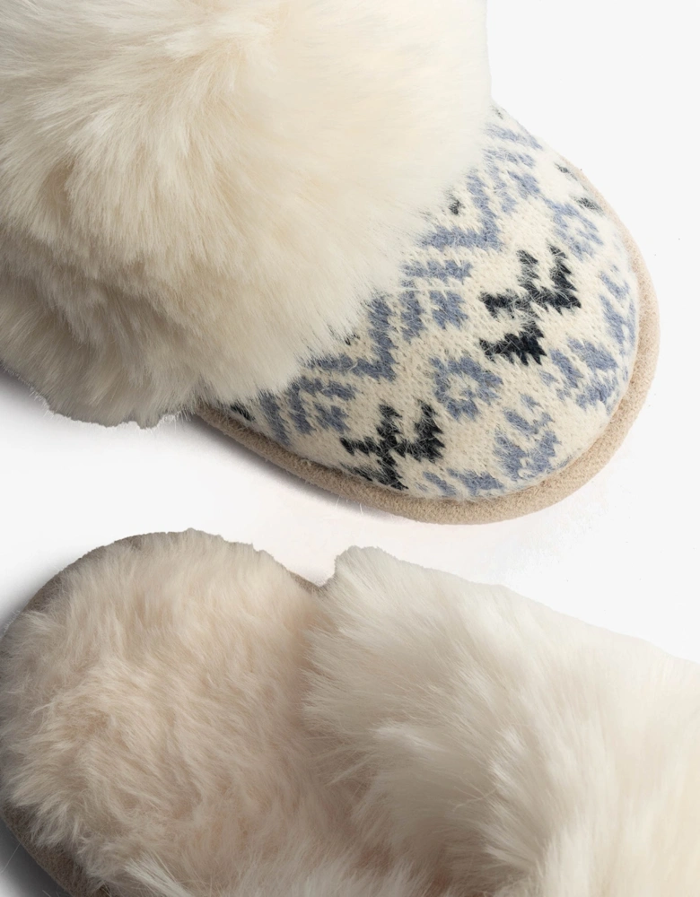 Toasties FAIR ISLE KNIT Mule Slippers Womens Blue