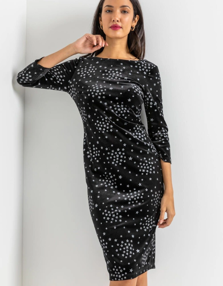 Glitter Star Print Velvet Shift Dress