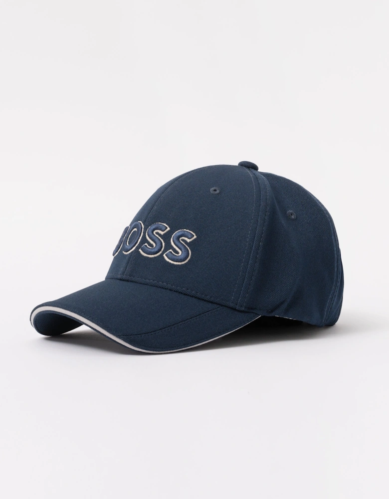 BOSS Green Knitted Piqué Six Panel Cap with Embroidered Logo - Dark Blue 406
