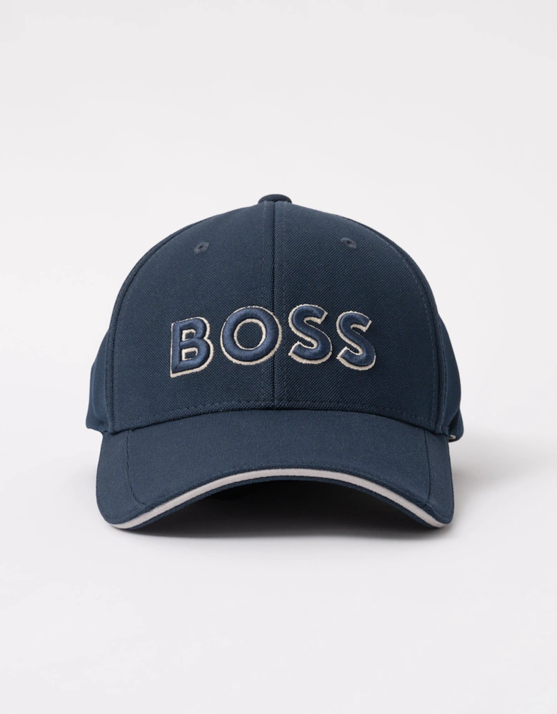 BOSS Green Knitted Piqué Six Panel Cap with Embroidered Logo - Dark Blue 406